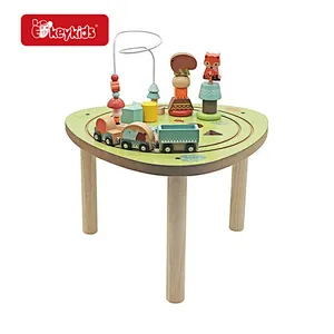 OEM Multicolor Wooden Bead Maze & Railway Train Track Play Table Toy For Kids Toddler W12D561