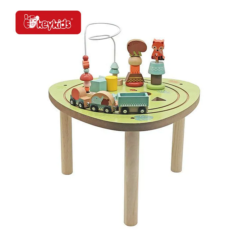 OEM Multicolor Wooden Bead Maze & Railway Train Track Play Table Toy For Kids Toddler W12D561